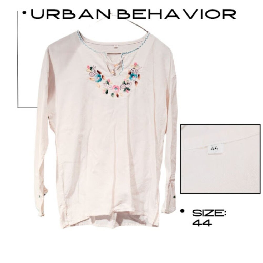 Boho Embroidered Tunic Top - Urban Behavior Cream Size 44